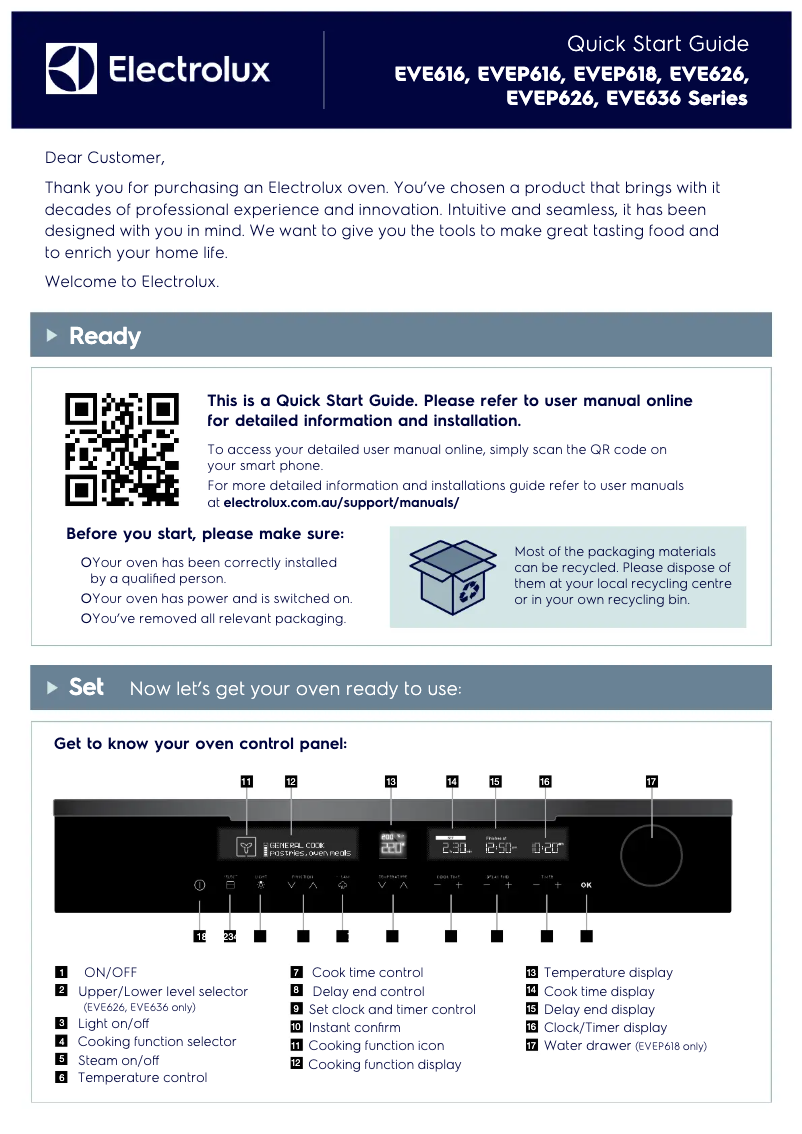 Page 1 de la notice Guide de démarrage rapide Electrolux EVE636DSD