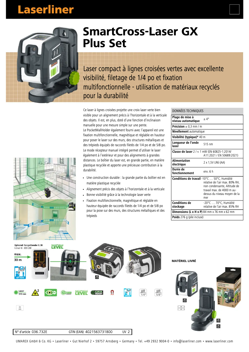 Image de la première page du manuel de l'appareil SmartCross-Laser GX