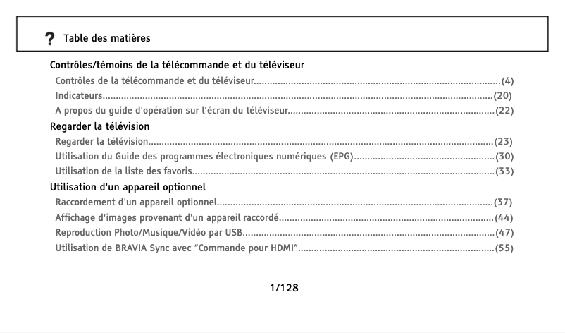 Image de la première page du manuel de l'appareil Bravia KDL-46W5820