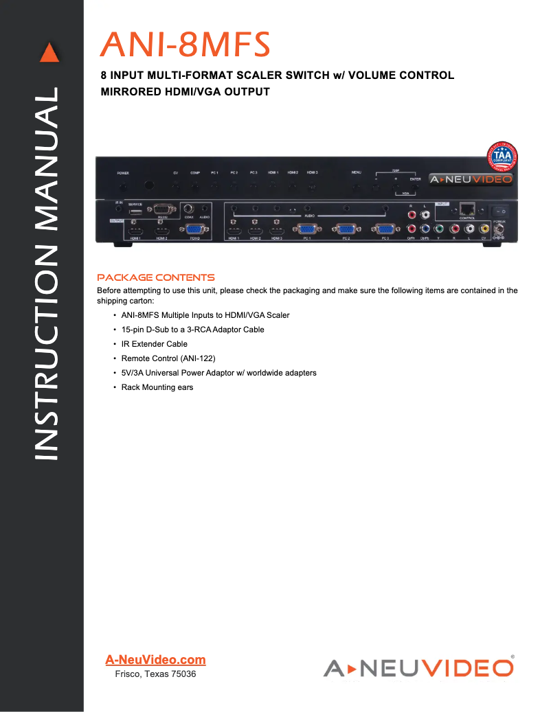 Page n°1 - Manuel utilisateur A-NeuVideo ANI-8MFS