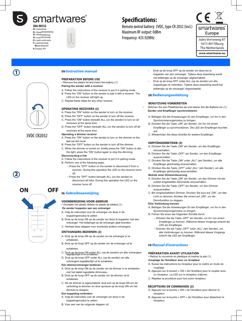 Page 1 de la notice Manuel utilisateur Smartwares SH4-90152