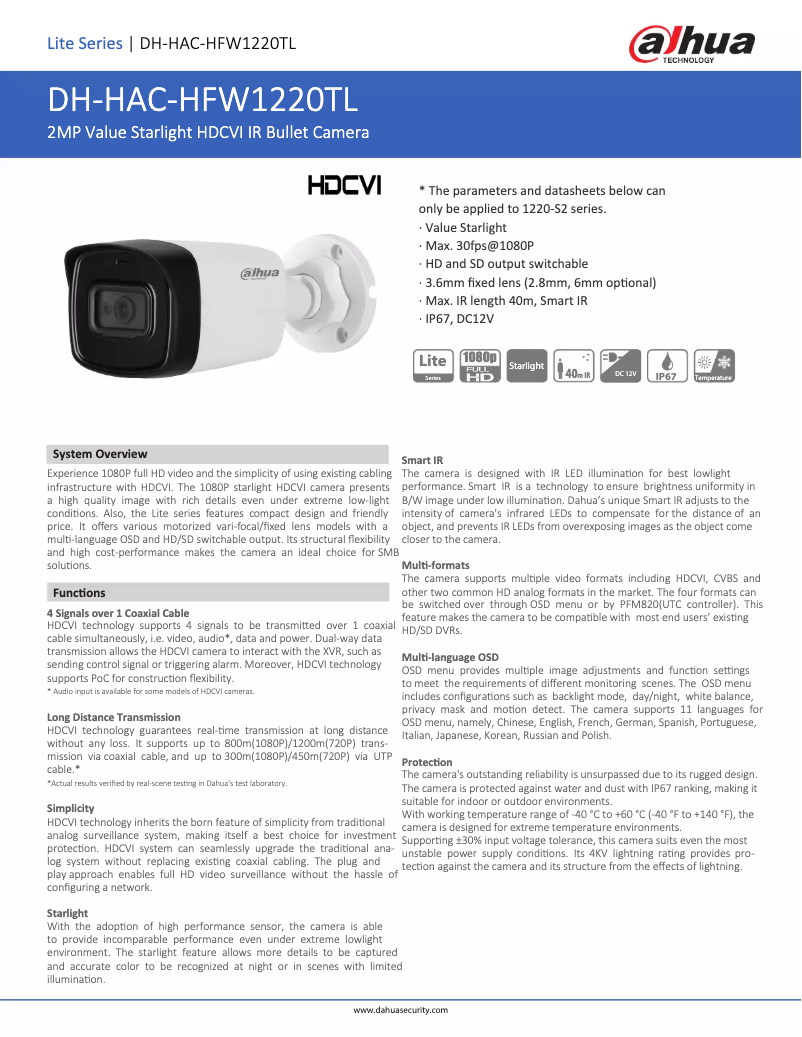 Image de la première page du manuel de l'appareil HAC-HFW1220TL