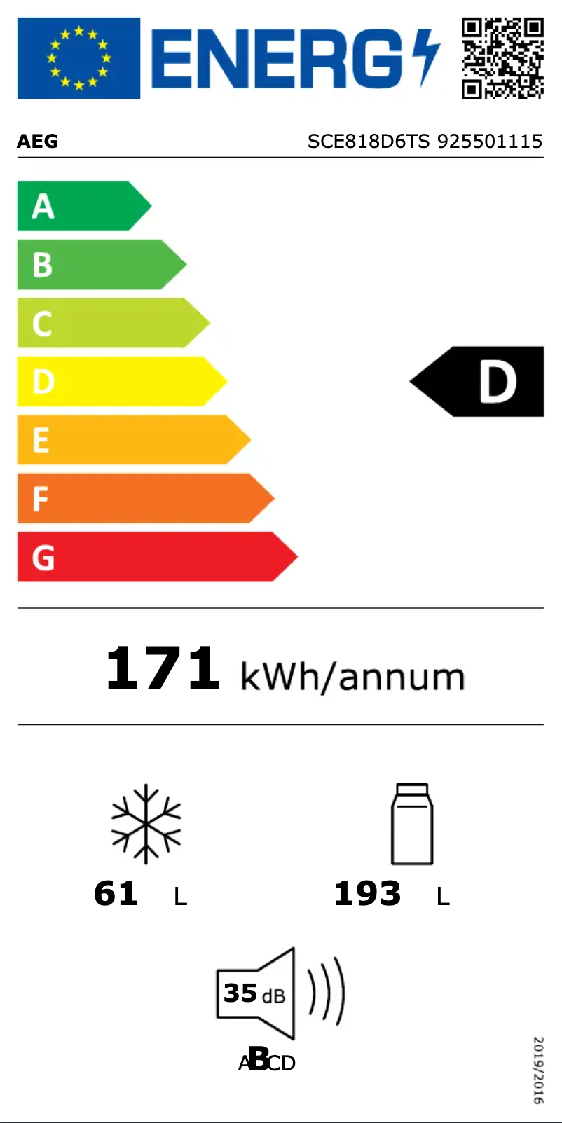 Page n°1 - Label énergétique AEG SCE818D6TS
