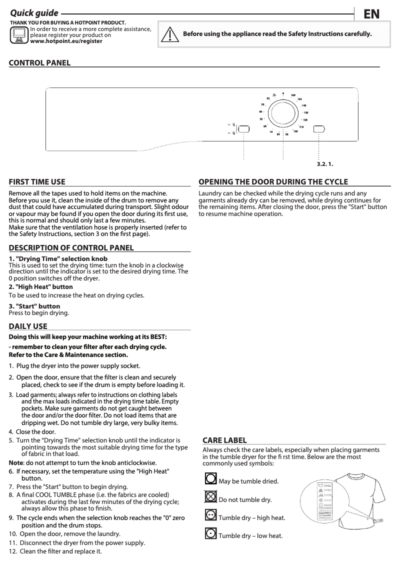 Page n°1 - Manuel utilisateur Hotpoint H1 D80W UK