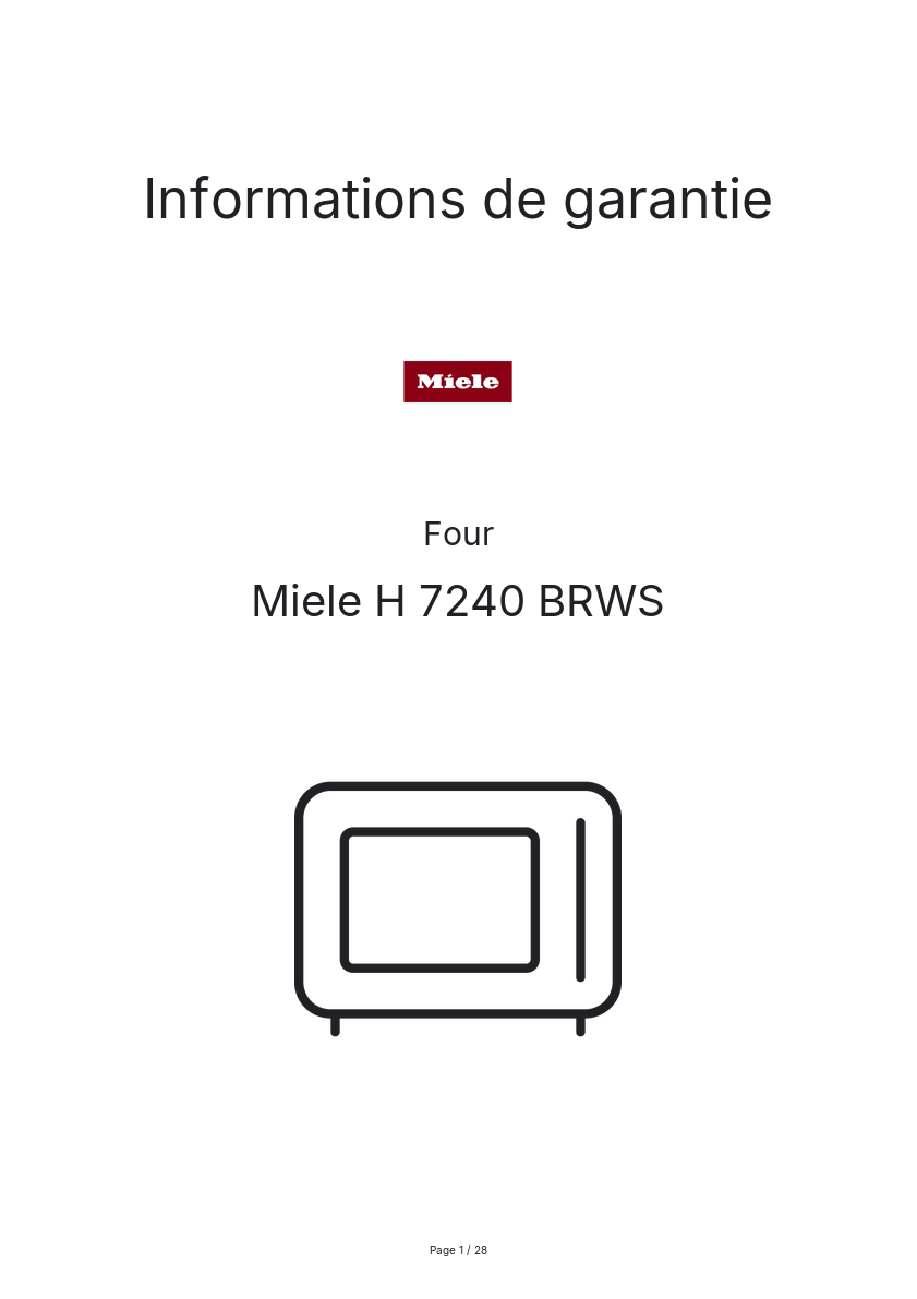 Page n°1 - Informations de garantie Miele H 7240 BRWS