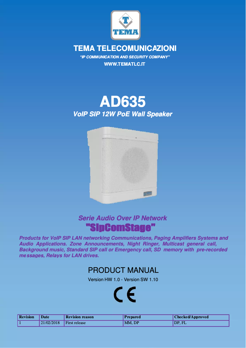 Page n°1 - Manuel utilisateur Tema AD635