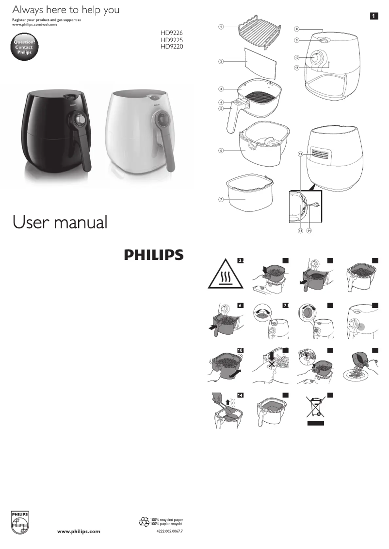 Page 1 de la notice Manuel utilisateur Philips Viva Collection Airfryer HD9226