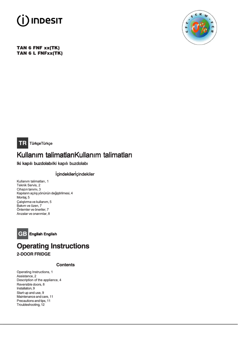 Page n°1 - Manuel utilisateur Indesit TAAN 6 FNF S (TK)