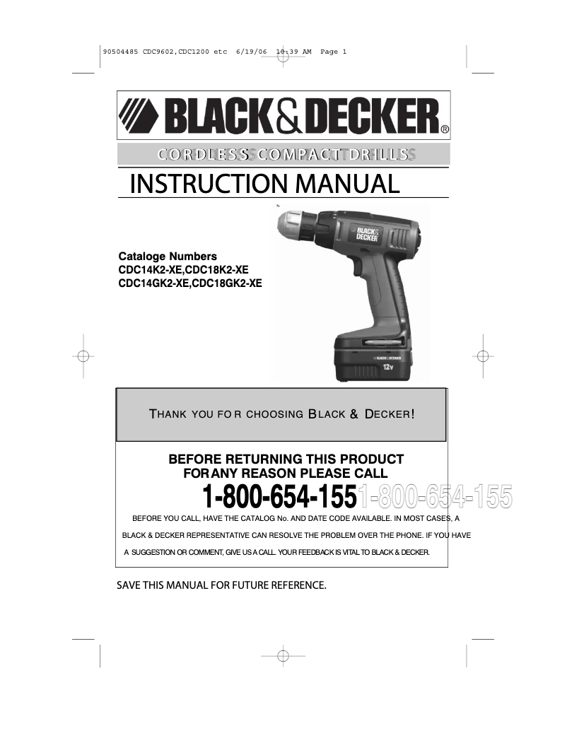 Page 1 de la notice Manuel utilisateur Black & Decker CDC18GK