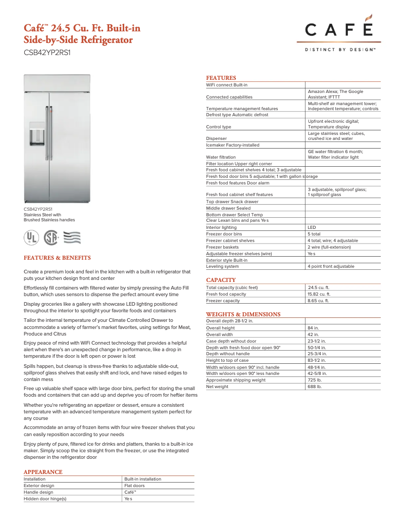 Page 1 de la notice Fiche technique GE Café CSB42YP2RS1