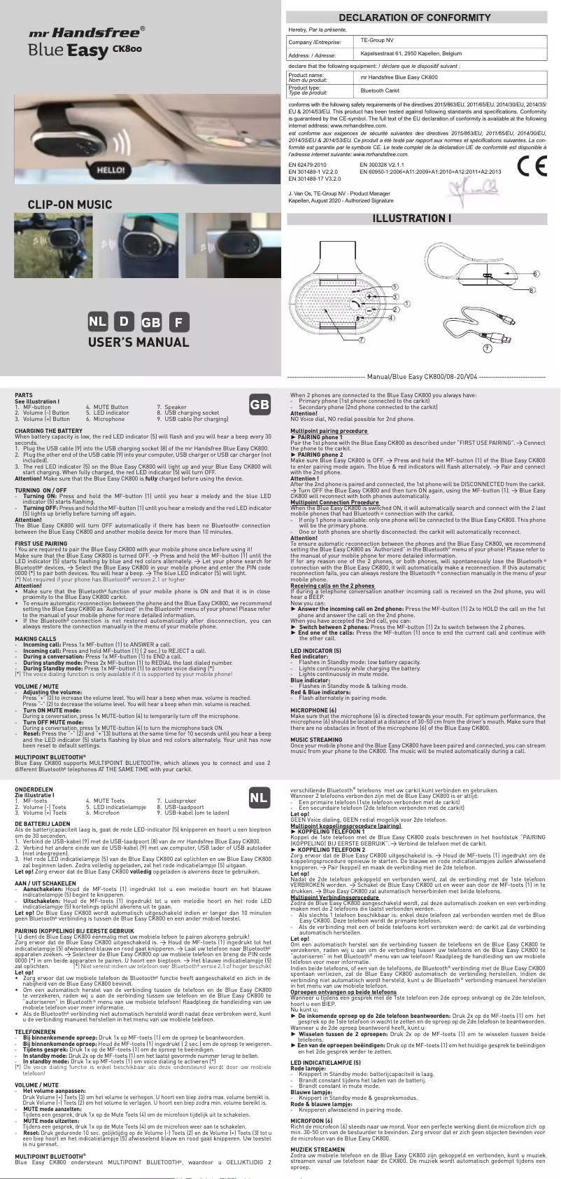 Page n°1 - Manuel utilisateur Mr. Handsfree Blue Easy CK800