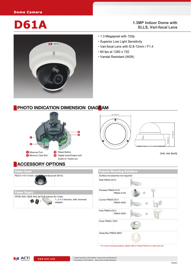 Page n°1 - Fiche technique ACTi D61A