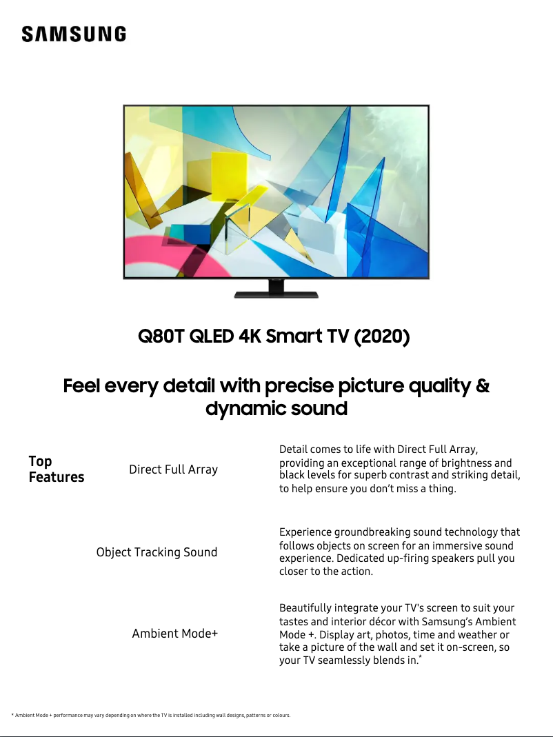 Page 1 de la notice Fiche technique Samsung QA55Q80TAWXXY
