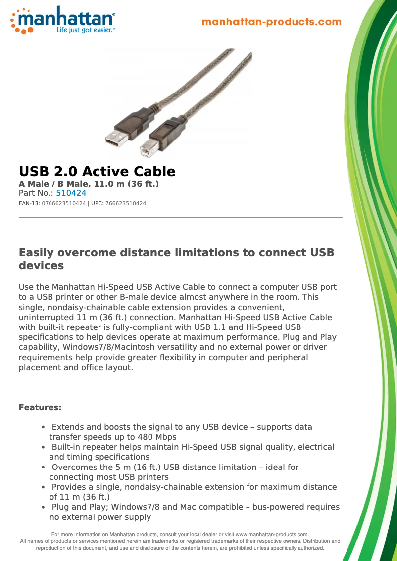 Page 1 de la notice Fiche technique Manhattan 510424