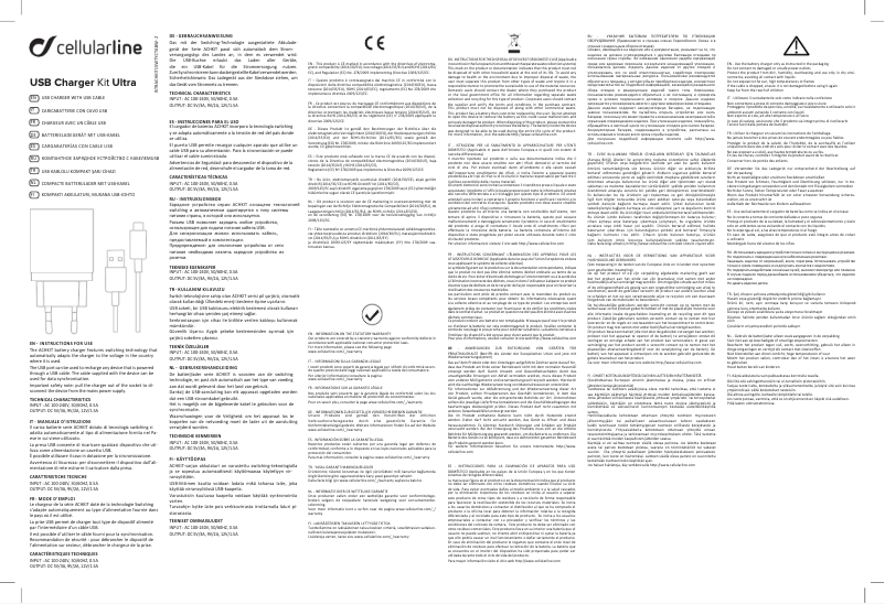 Page 1 de la notice Manuel utilisateur Cellular Line USB Charger Kit Ultra