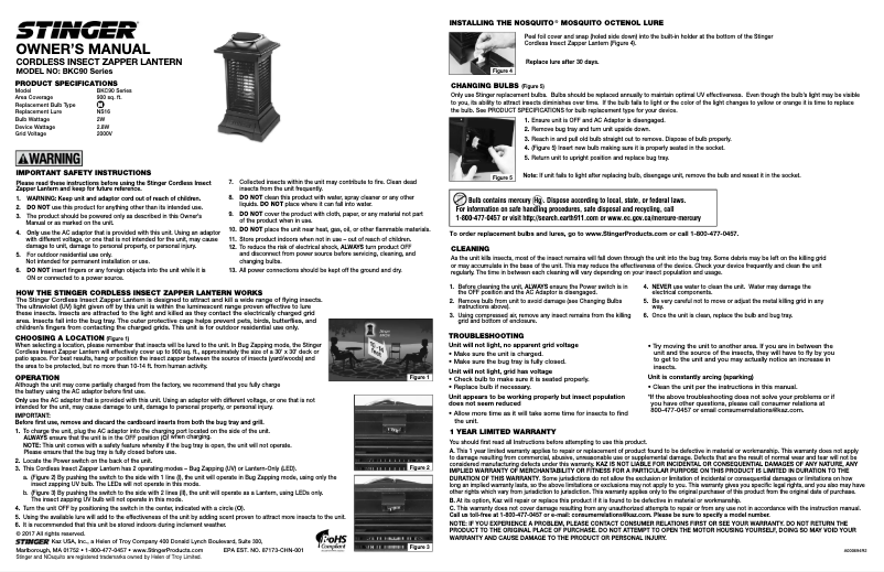 Page n°1 - Manuel utilisateur Stinger BKC90V2