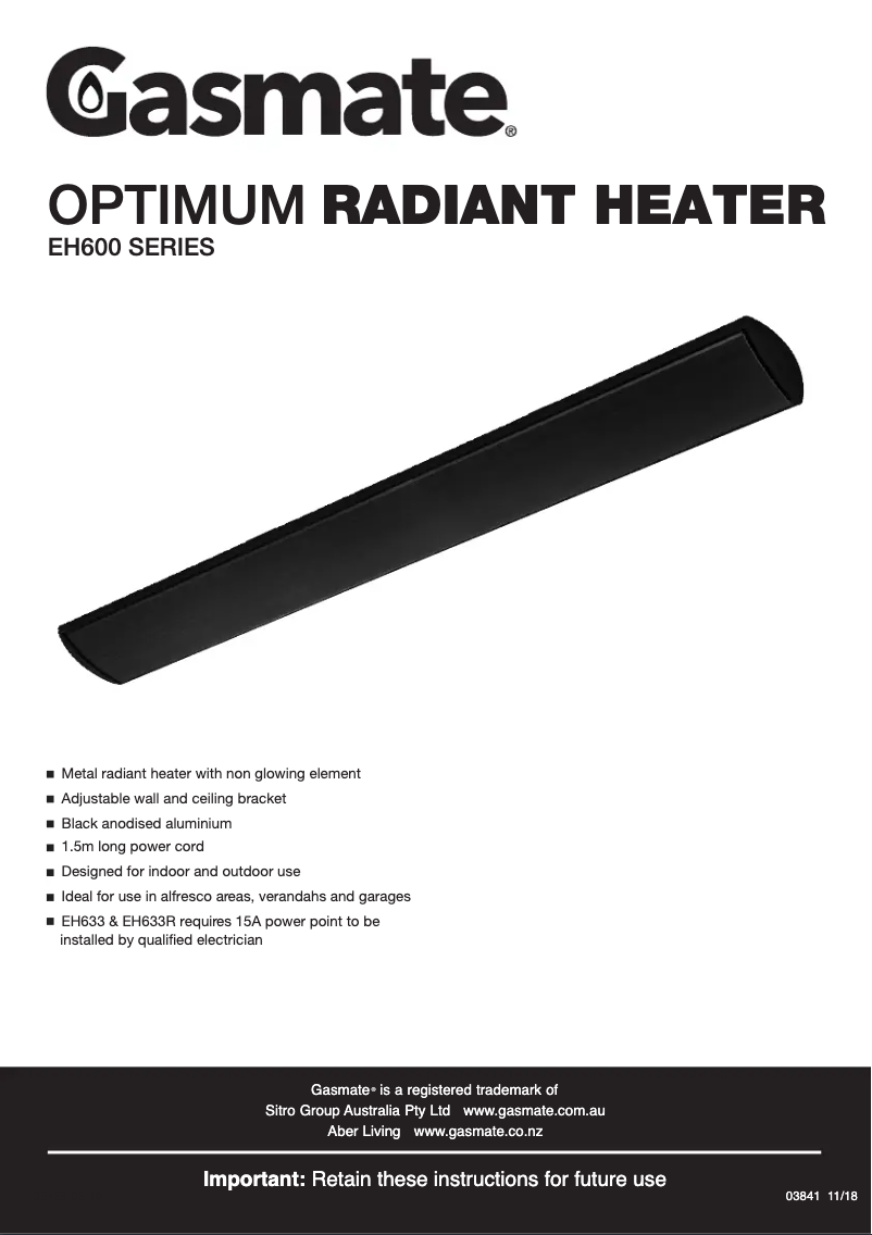 Page n°1 - Manuel utilisateur Gasmate EH633B