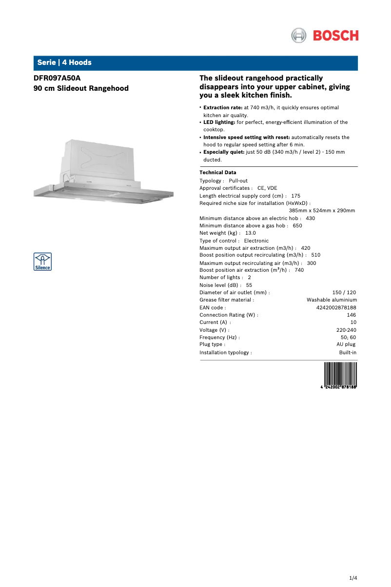 Página 1 del manual Ficha técnica Bosch DFR097A50A