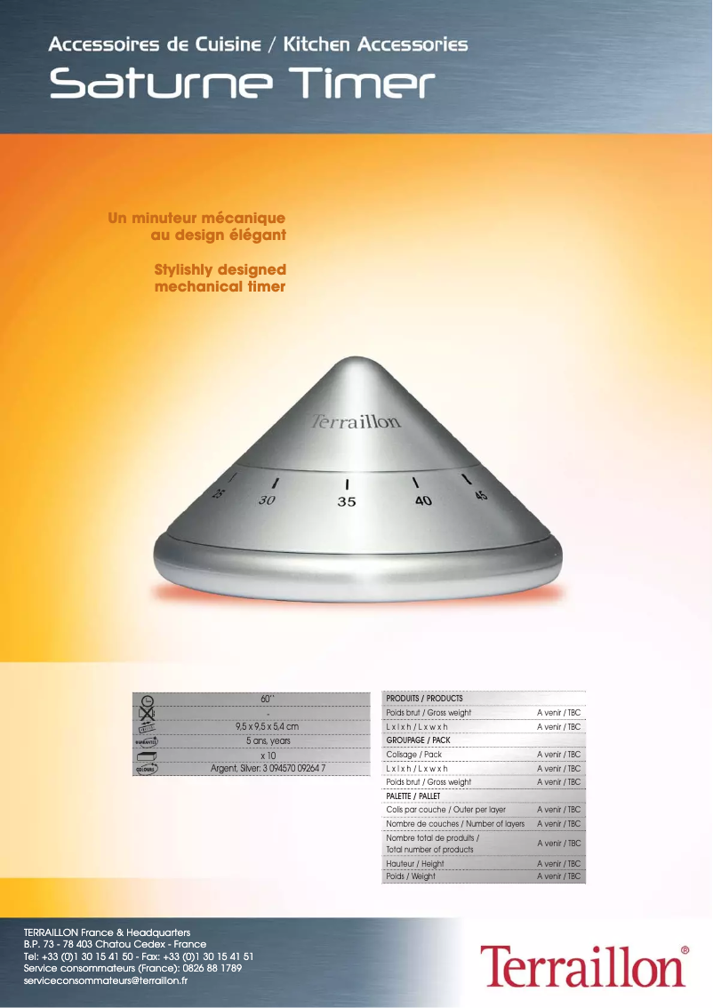 Page 1 de la notice Manuel utilisateur Terraillon Saturne Timer