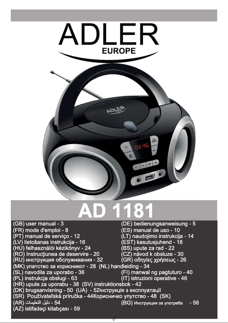 Page n°1 - Manuel utilisateur Adler AD 1181