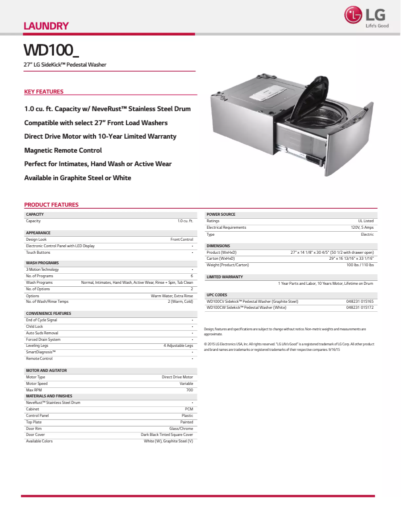 Page n°1 - Fiche technique LG WD100CV
