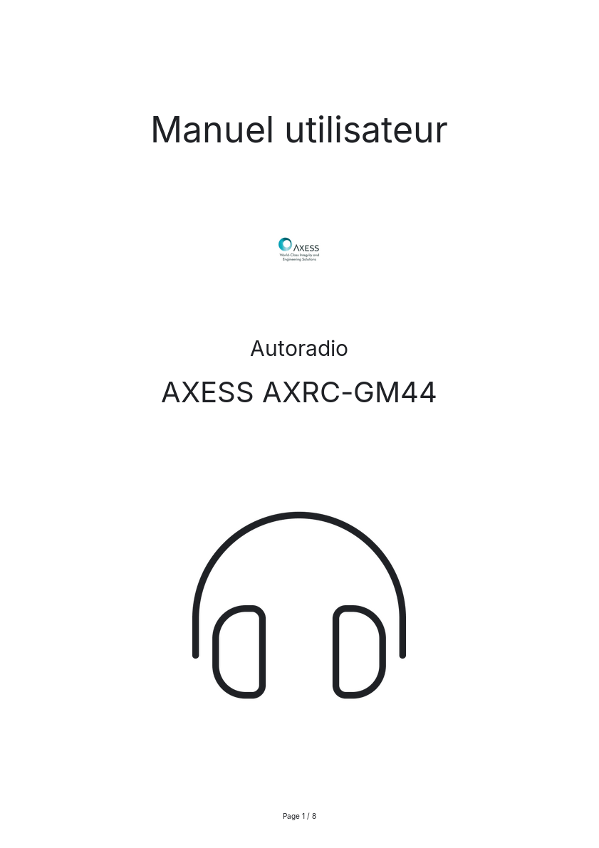 Page n°1 - Manuel utilisateur AXESS AXRC-GM44