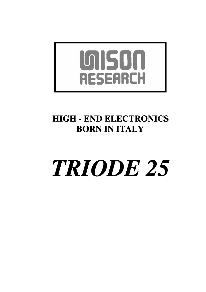 Page n°1 - Manuel utilisateur Unison Research Triode 25