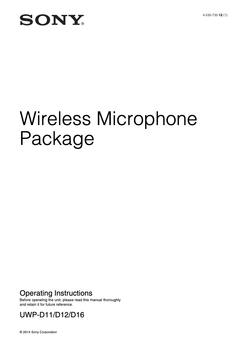 Page 1 de la notice Guide de démarrage rapide Sony UWP-D11
