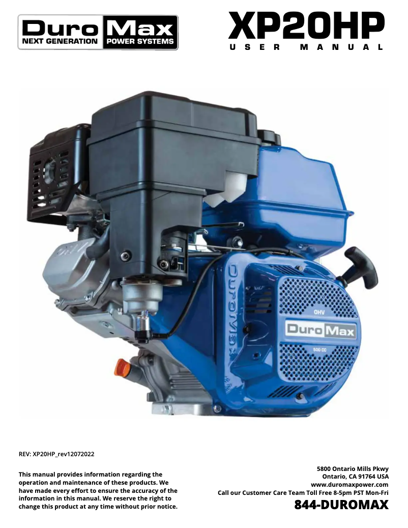 Page n°1 - Manuel utilisateur DuroMax XP20HP