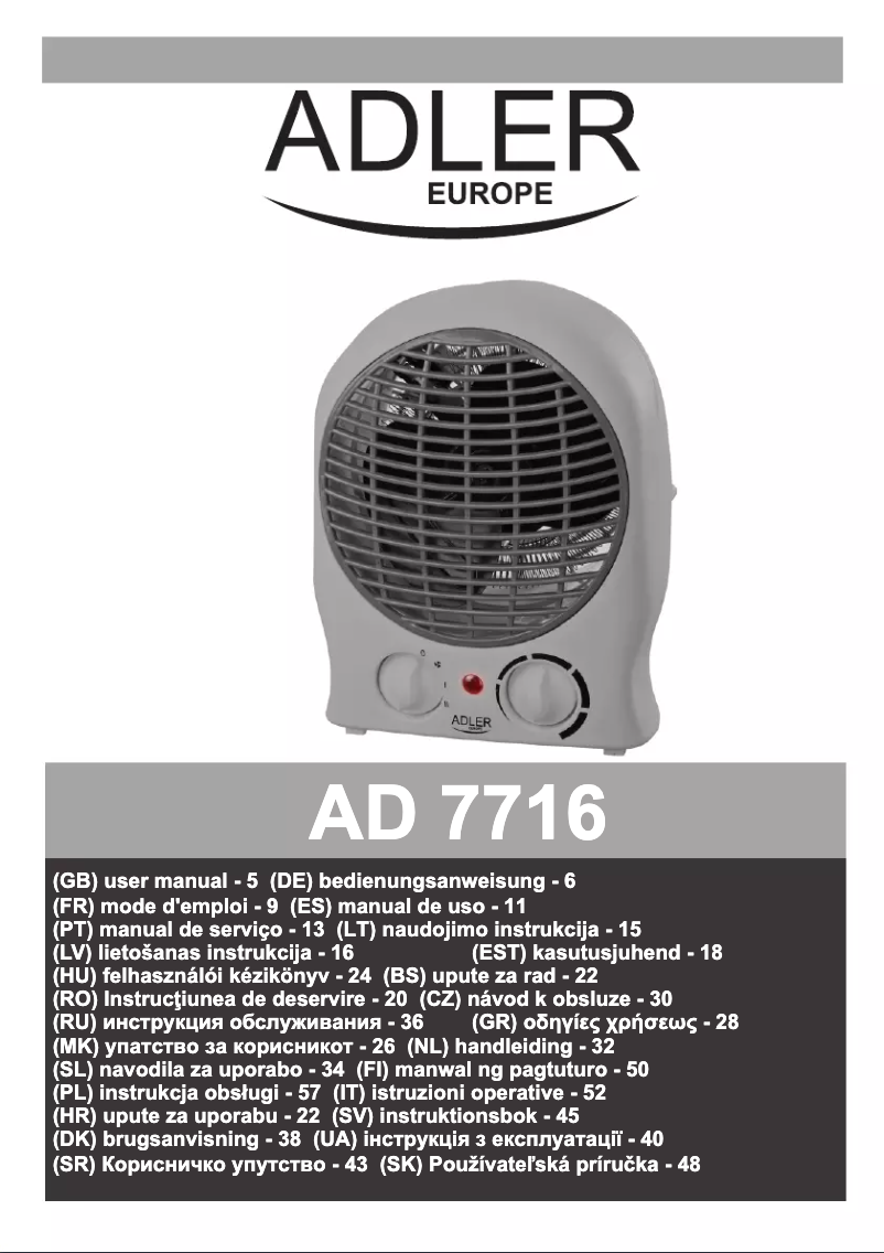 Page 1 de la notice Manuel utilisateur Adler AD 7716