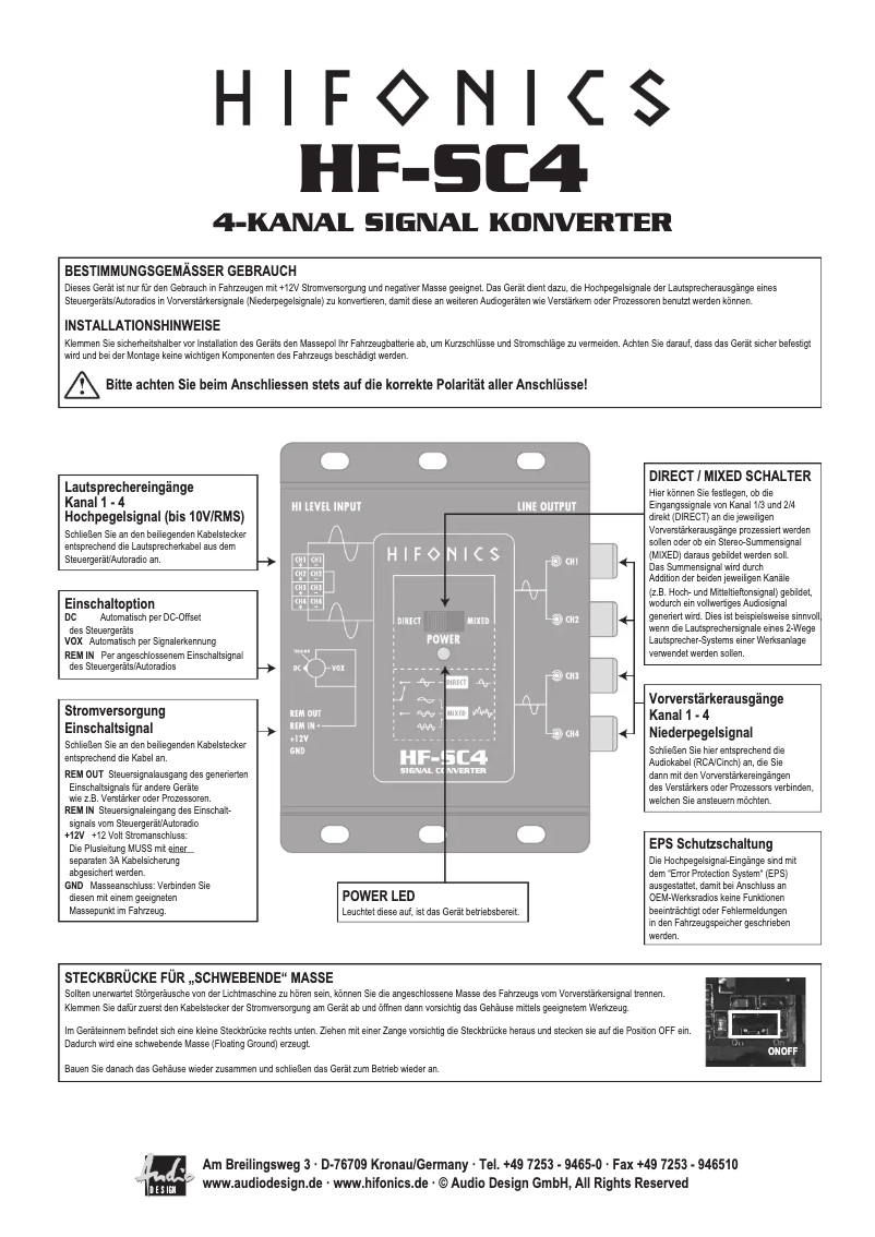 Page n°1 - Manuel utilisateur Hifonics HF-SC4