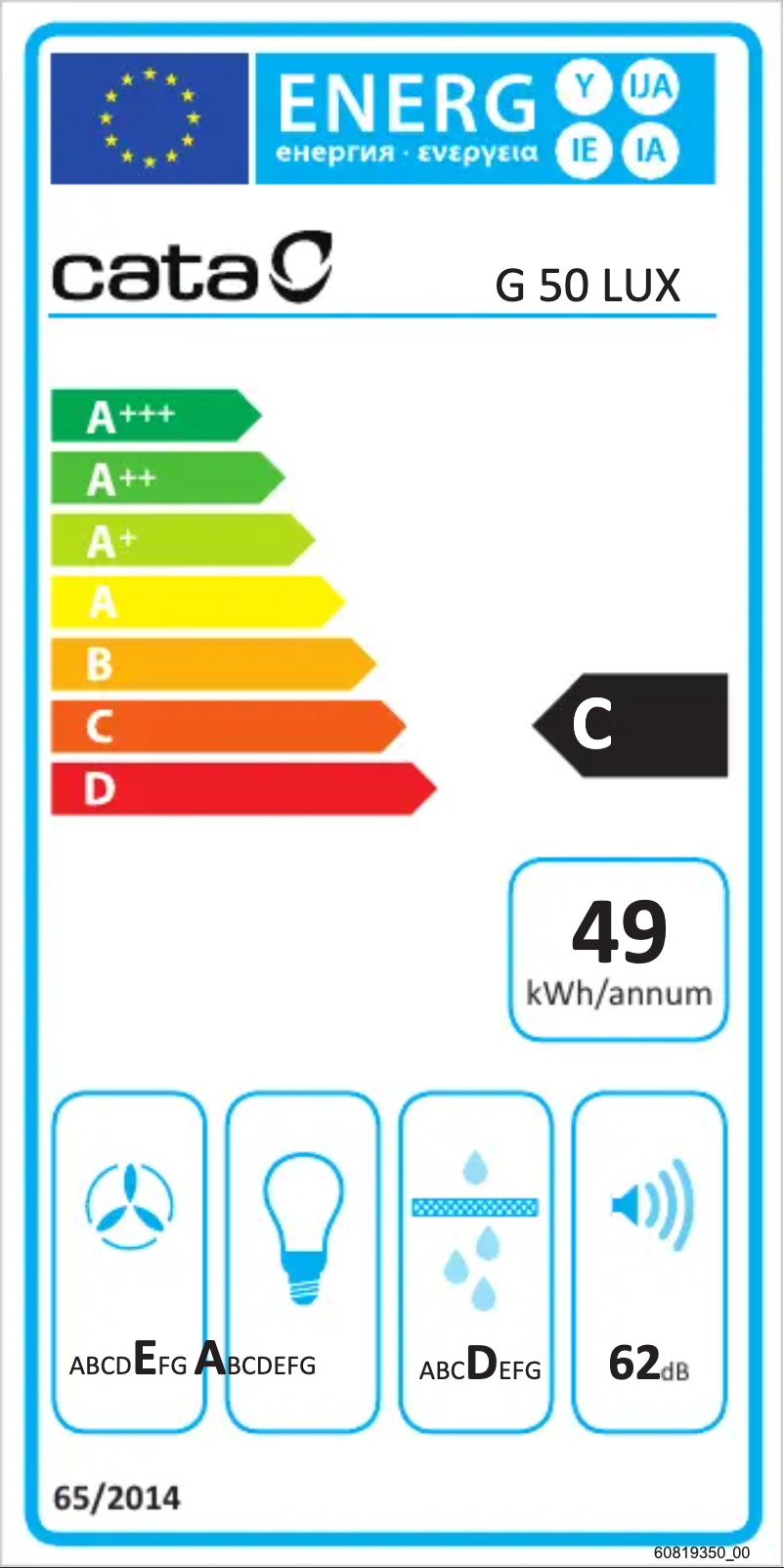 Page 1 de la notice Label énergétique CATA G 50 Lux X