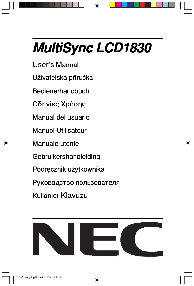 Page 1 de la notice Manuel utilisateur NEC MultiSync LCD1830