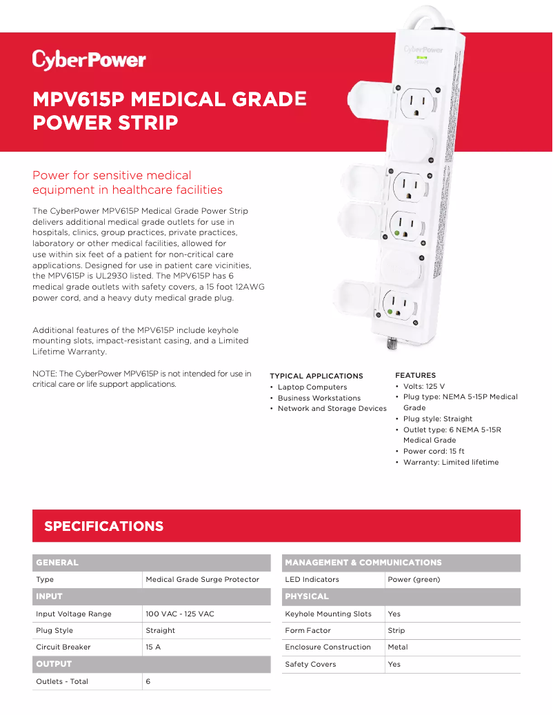 Page n°1 - Fiche technique CyberPower MPV615P