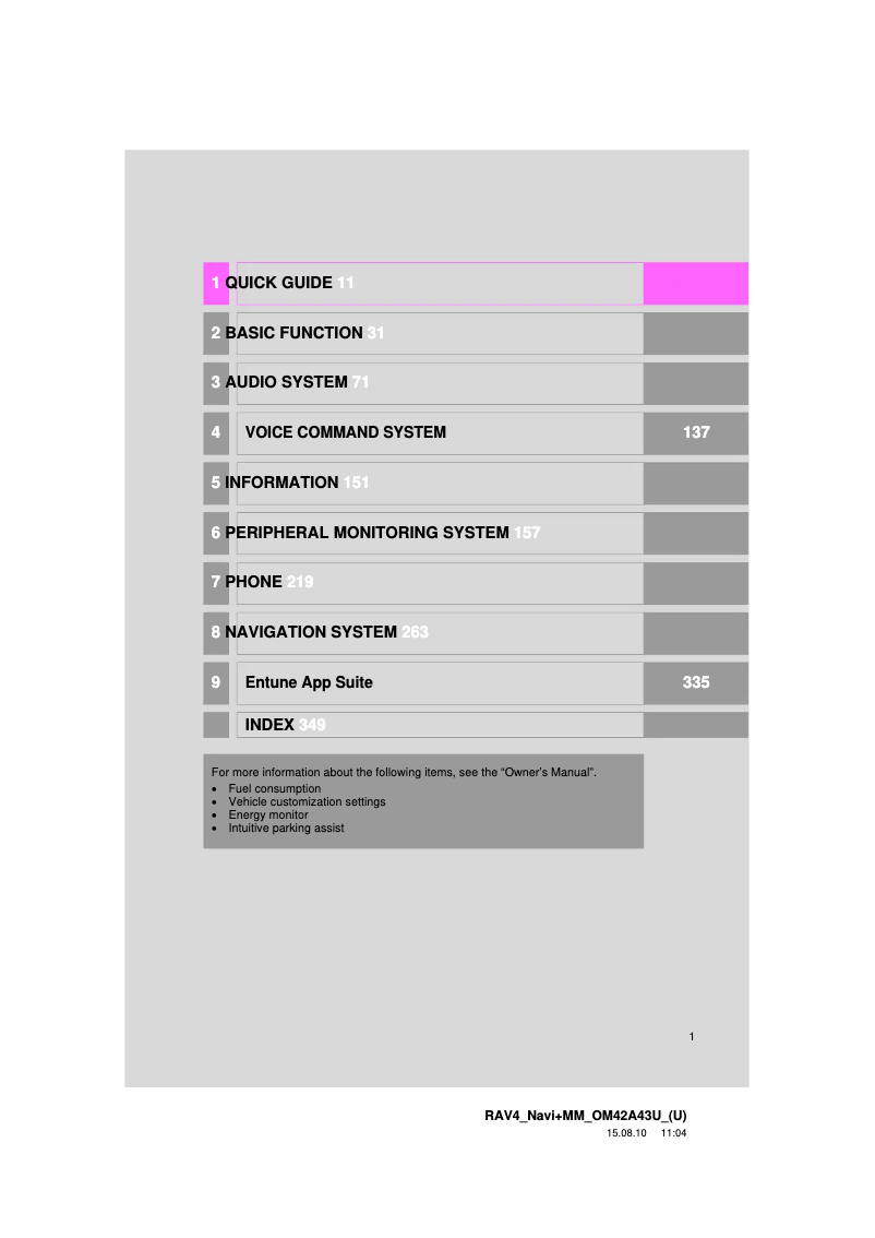 Image de la première page du manuel de l'appareil RAV4 2016 Navigation