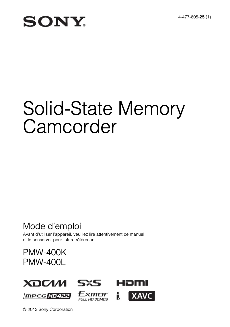 Image de la première page du manuel de l'appareil PMW-400K