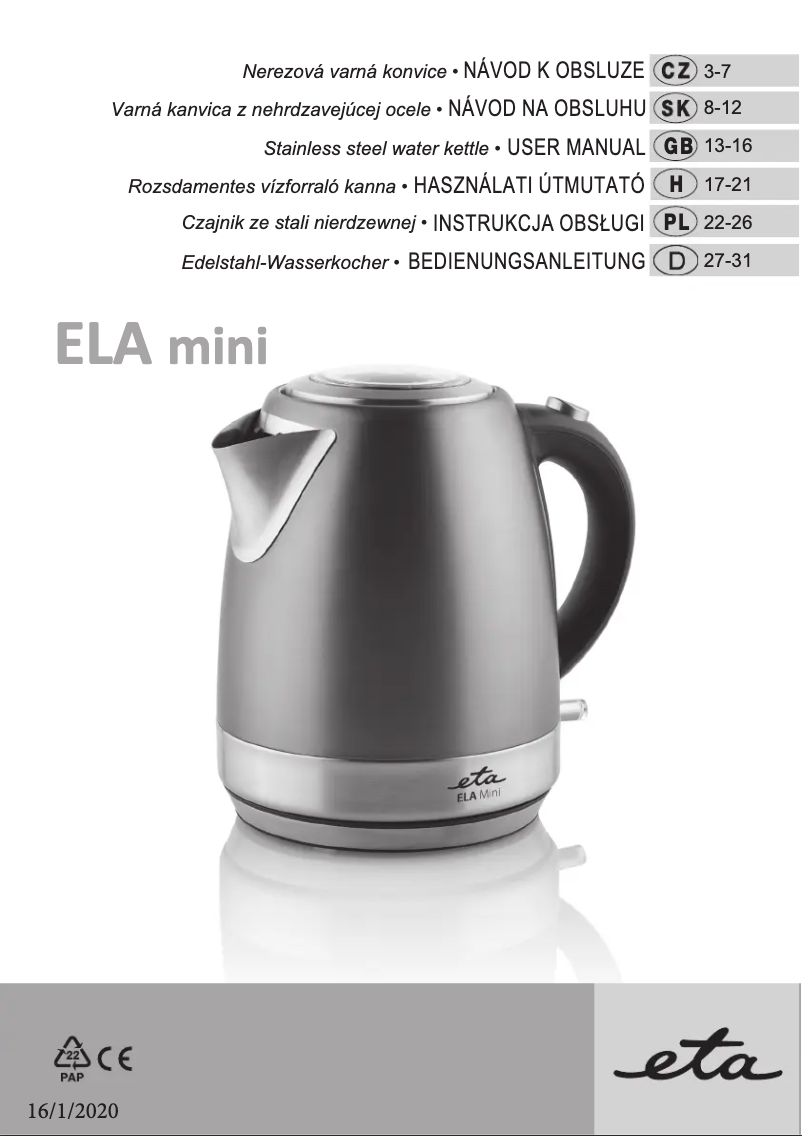 Page n°1 - Manuel utilisateur Eta ELA mini