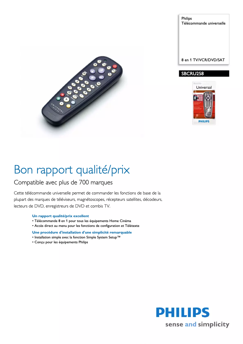 Page 1 of the manual Technical Sheet Philips SBC RU 258