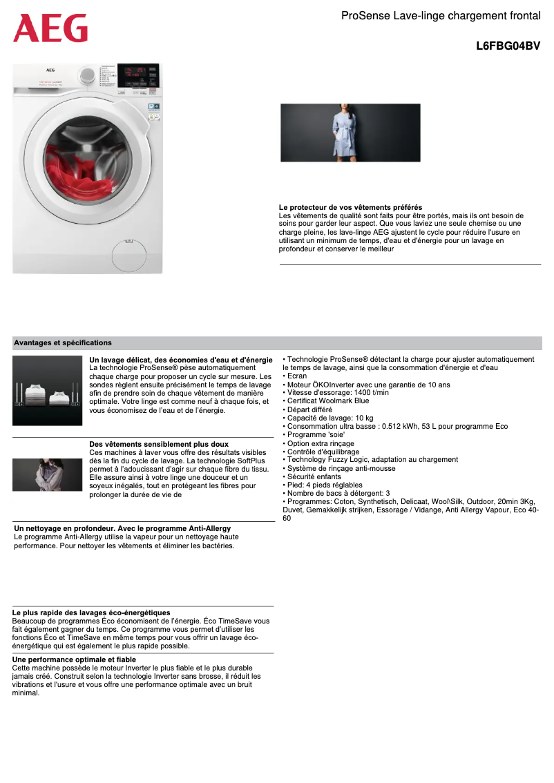 Page n°1 - Fiche technique AEG L6FBG04BV