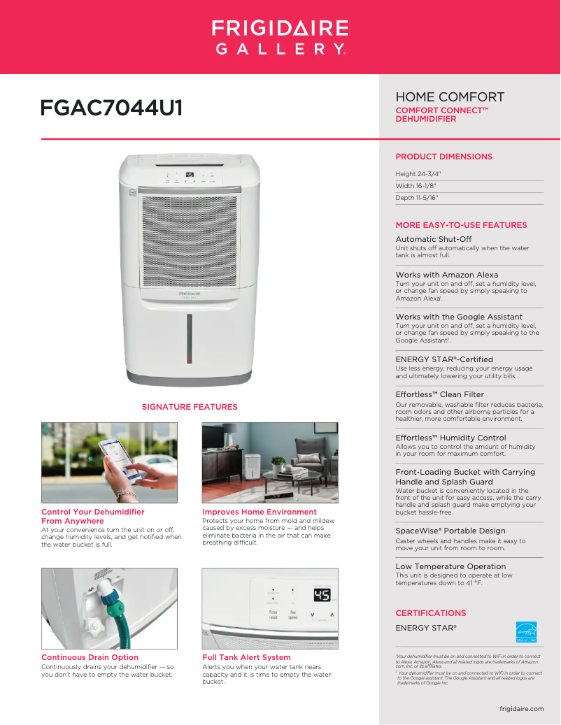 Page 1 de la notice Fiche technique Frigidaire Gallery FGAC7044U1