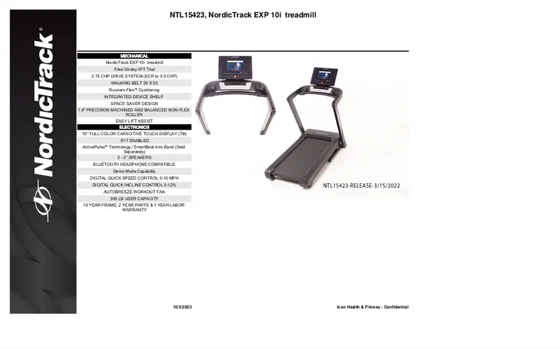 Página 1 del manual Ficha técnica NordicTrack EXP10i