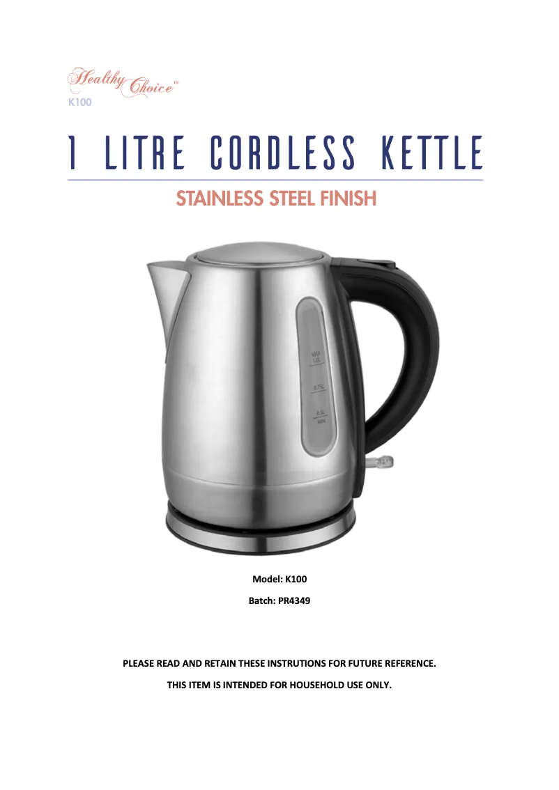 Page n°1 - Manuel utilisateur Healthy Choice K100
