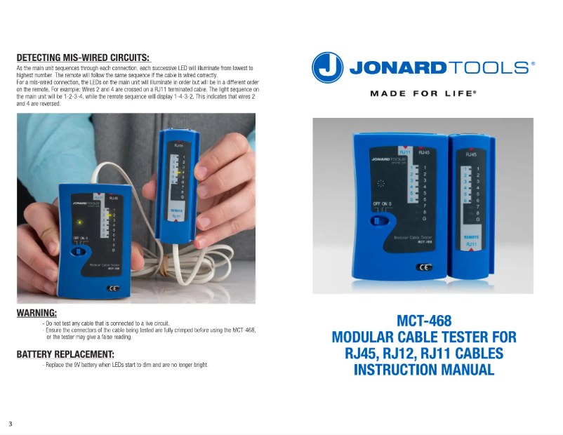 Page n°1 - Manuel utilisateur Jonard Tools MCT-468