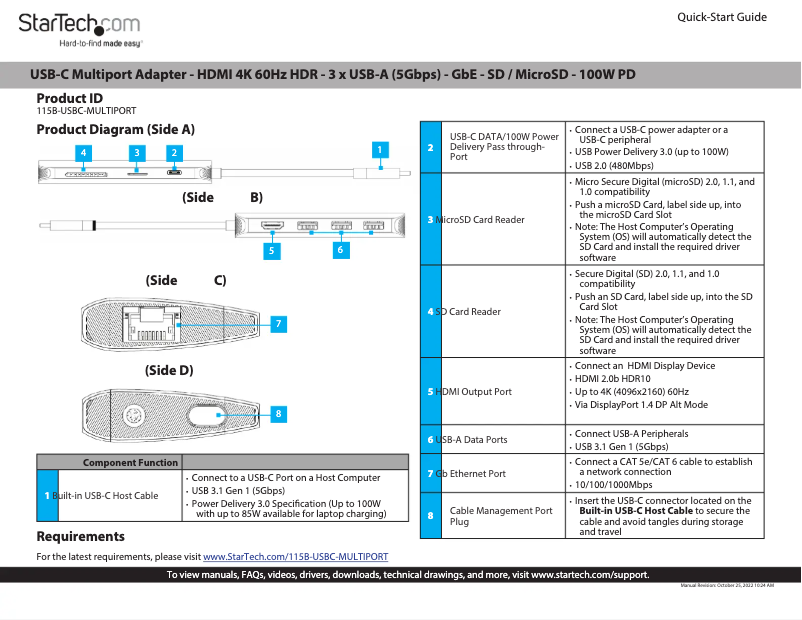 Page 1 de la notice Manuel utilisateur StarTech.com 115B-USBC-MULTIPORT