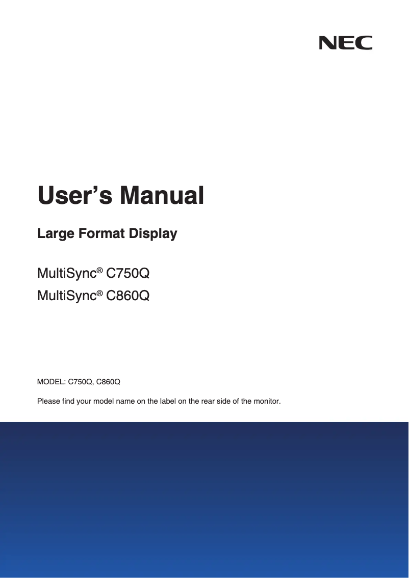 Page 1 de la notice Manuel utilisateur NEC MultiSync C750Q