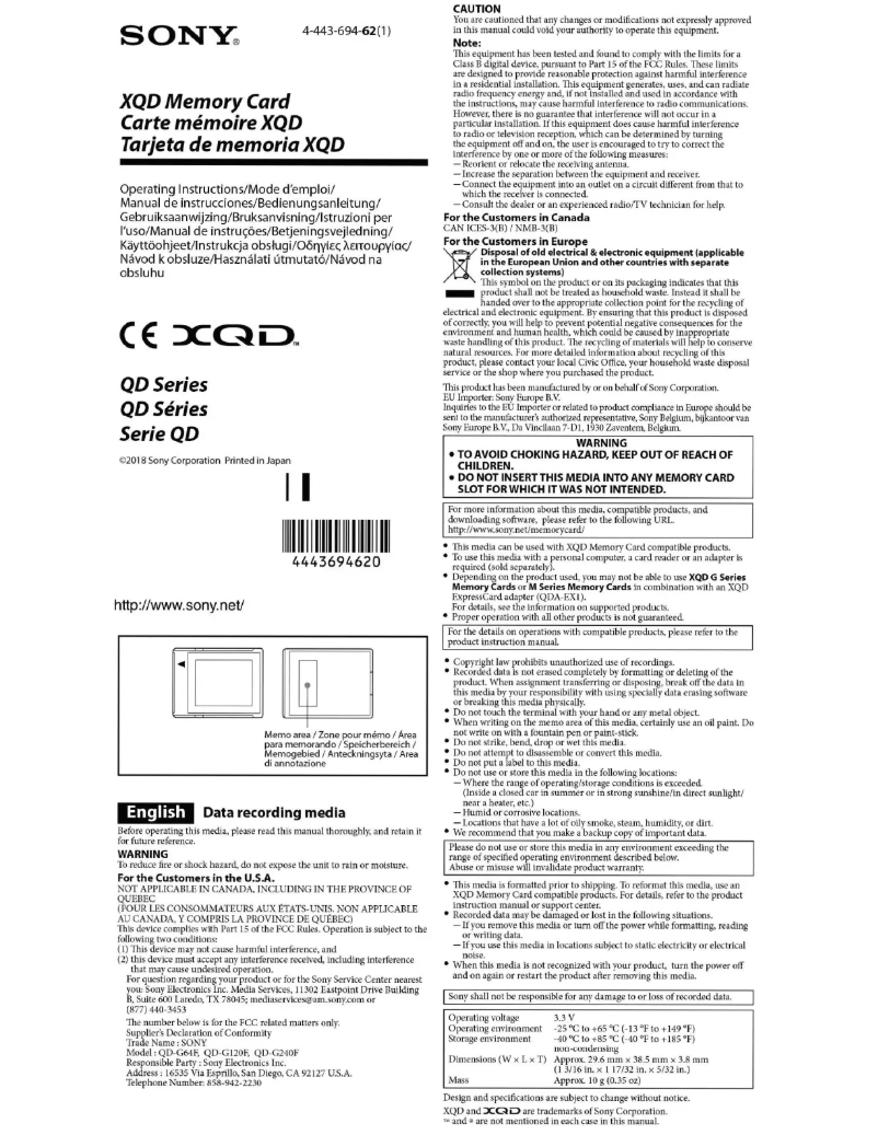 Página 1 del manual Manual de usuario Sony QD XQD