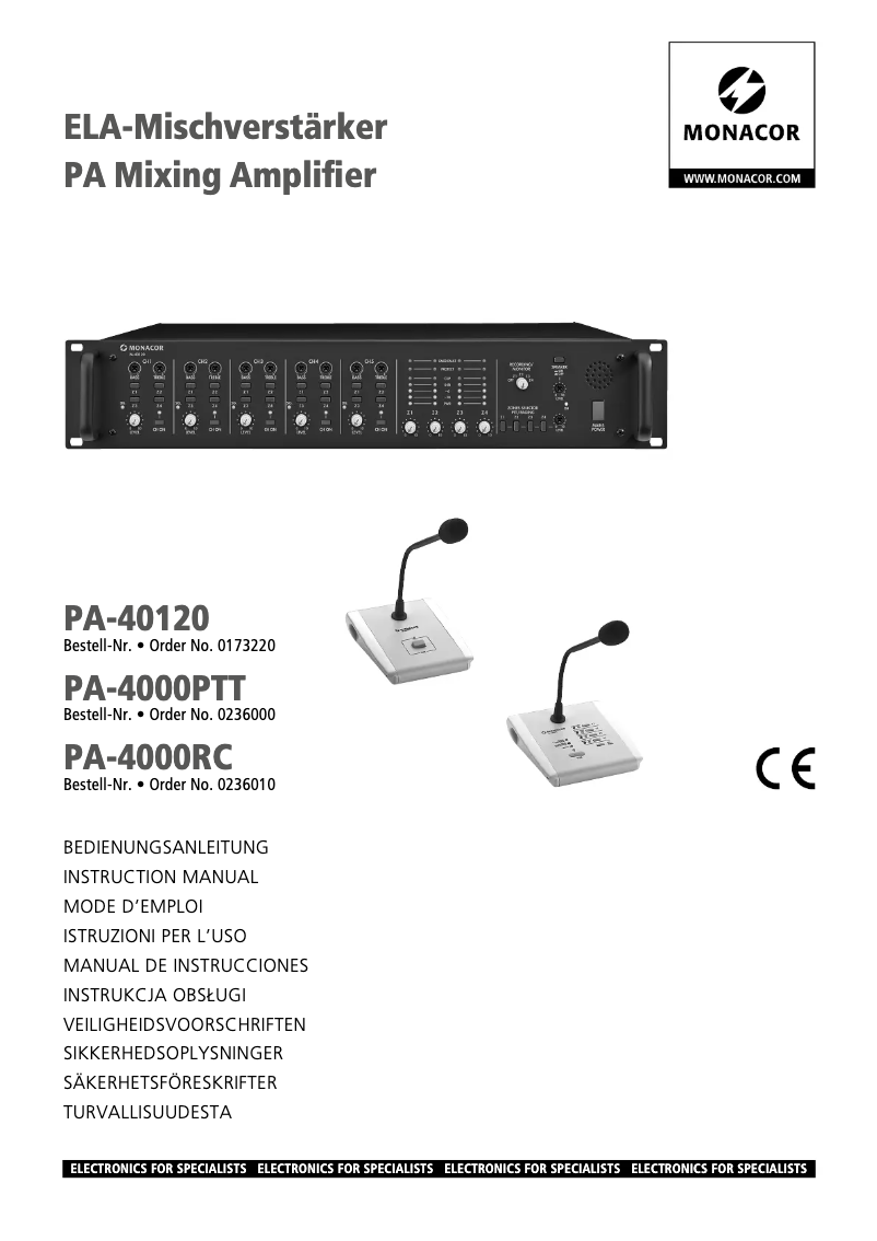 Page n°1 - Manuel utilisateur Monacor PA-40120
