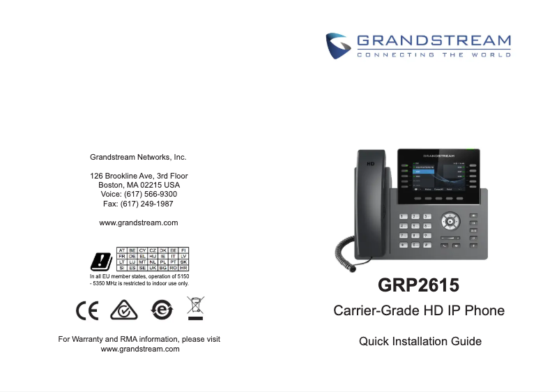 Page n°1 - Guide de démarrage rapide Grandstream GRP2615