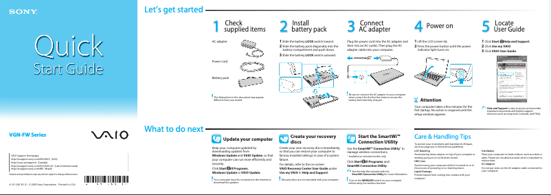 Page n°1 - Guide d'installation Sony Vaio VGN-FW548F