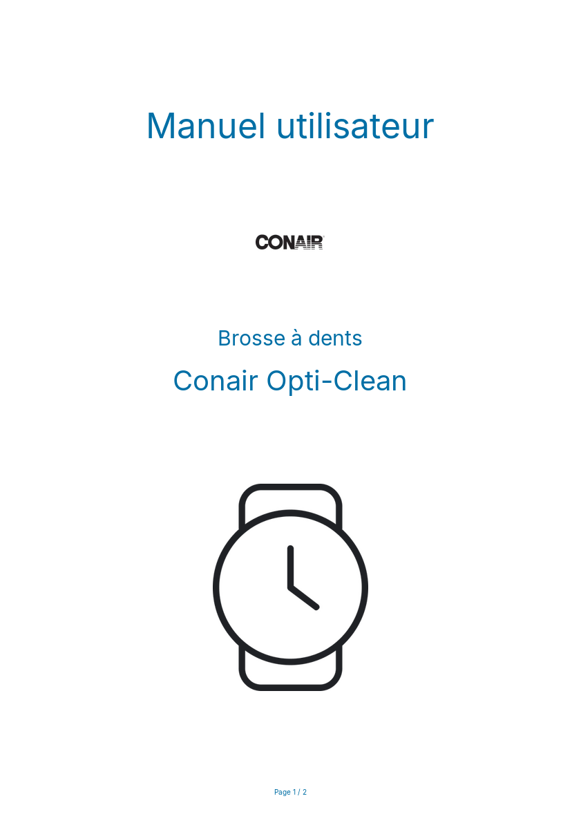 Page n°1 - Manuel utilisateur Conair Opti-Clean